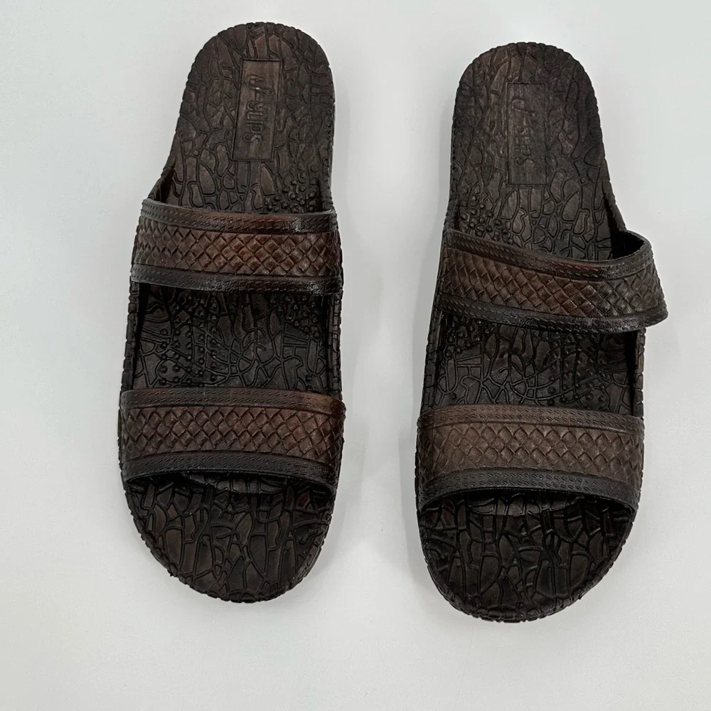 Hawaii J-Slips Slip On Brown Textured Rubber Sole Jesus Sandals Men’s Size 12